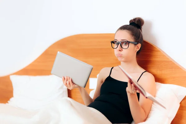 Stressed Woman Holding Pc Tablet and Notebook Working Remotely