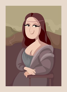 Gioconda Mona Lisa Çizgi Film Stili Vektör İllüstrasyonu