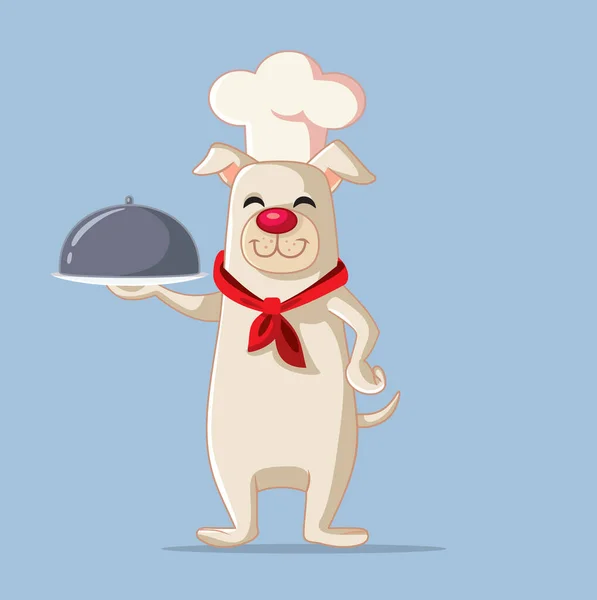 Chef Kok Dog Holding Food Plate Vector Cartoon — Stockvector