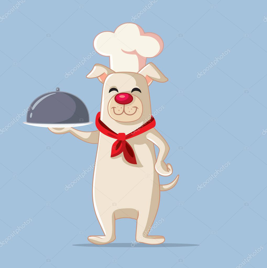 Chef Dog Holding Food Plate Vector Cartoon