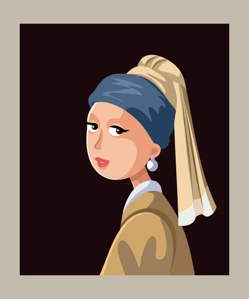 Delft Holland May 2020 Girl Pearl Earring Vector Editorial Use — 스톡 벡터