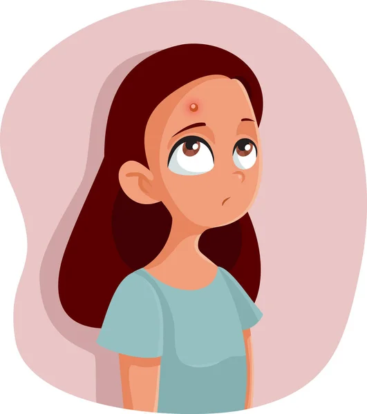 Smutný Dospívající Dívka Having Pupínek Vektor Cartoon — Stockový vektor