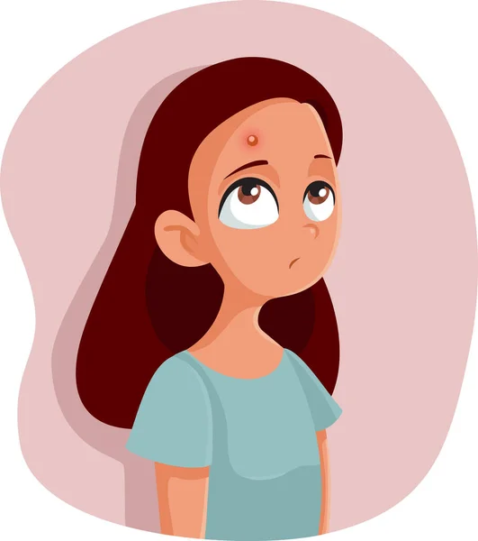 Sad Teenage Girl Having Pimple Vector Cartoon — Stock Vector