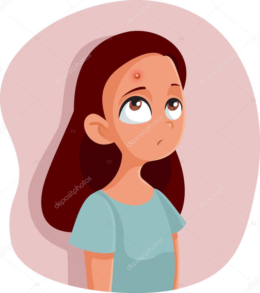 Sad Teenage Girl Having a Pimple Vector Cartoon