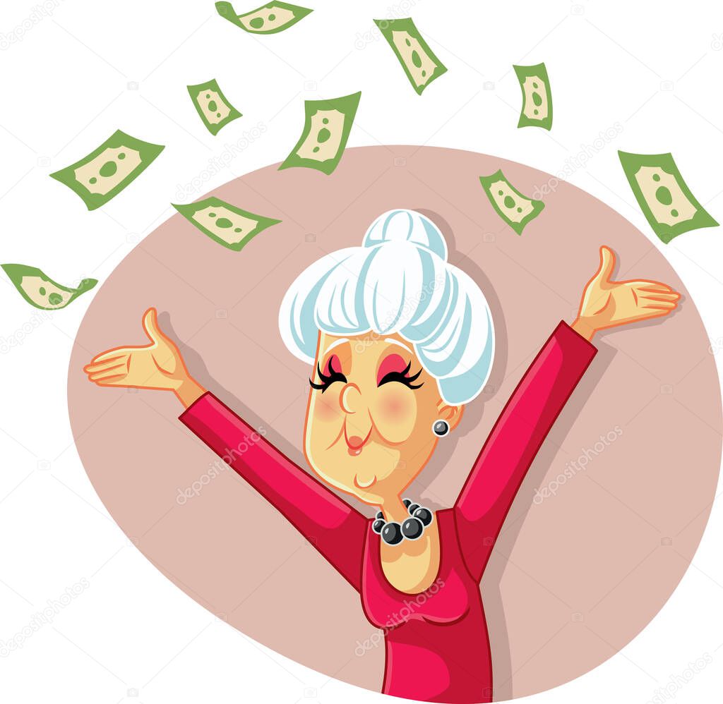 Funny Retired Senior Woman Throwing with Money