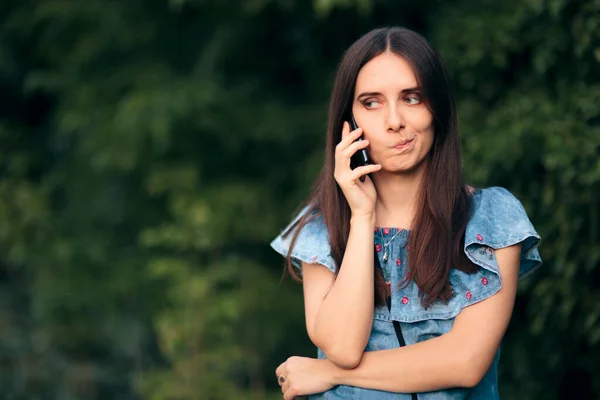 Worried Woman Talking Phone Outdoors — Stock Photo, Image