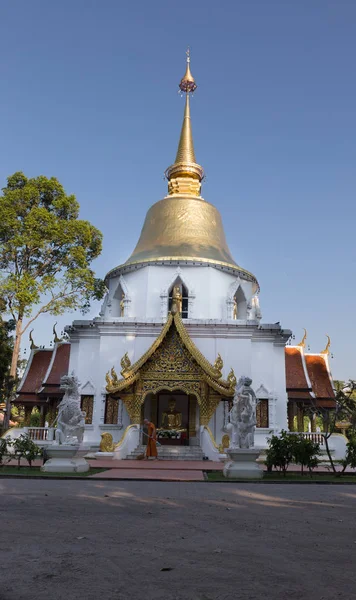 süpürge ile çalışma Budist rahip altın önünde temizleyicileri