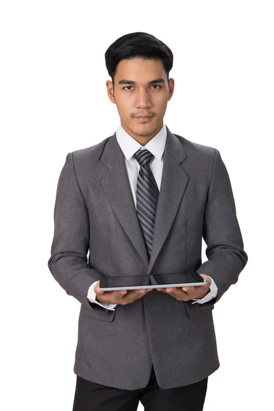 Young asian startup entrepreneur businessman wearing gray suit w — Stock Photo, Image