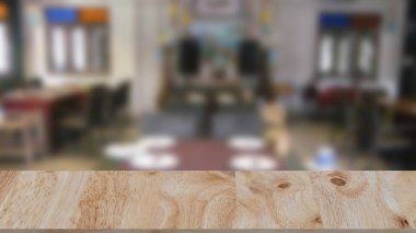 Bulanıklık Restoran iç arka plan ve ahşap masa için 