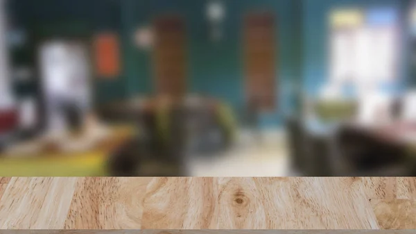 Rozmycie streszczenie tło wnętrze restauracji i stół z drewna dla — Zdjęcie stockowe