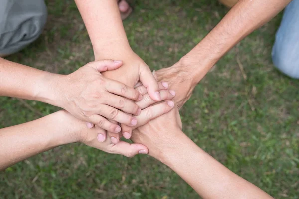 Giovane studente universitario unendo la mano, start up business team touch — Foto Stock