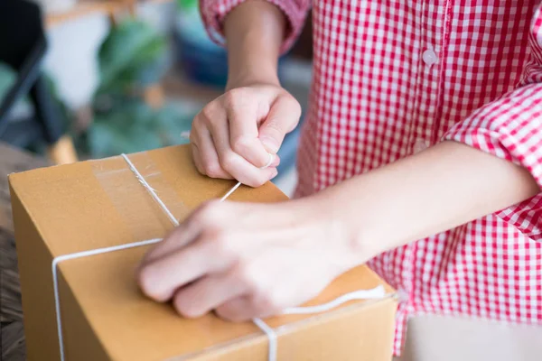 İş yerinde karton kutu paketleyen küçük bir işletme sahibi başlat