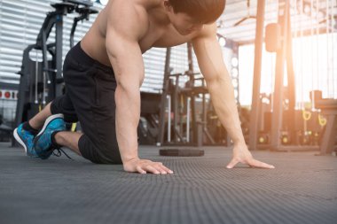 adale adam hazırlamak itmek ups spor salonunda. vücut geliştirmeci erkek çalışırdı