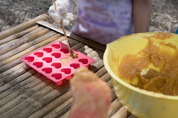insanlar sabun silikon kalıp içine dökün. el yapımı natura yapma hakkını
