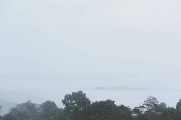 Nebbia & nube in montagna al mattino. nebbia sulla collina — Foto Stock