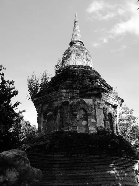 Antika pagoda. buddhistiska stupan. svart & vit — Stockfoto