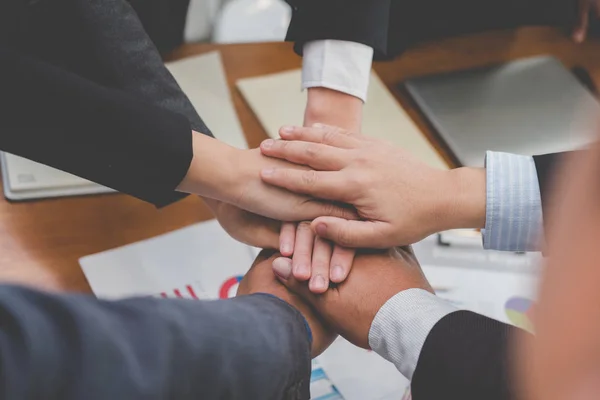 Businessman joining hand, business team touching hands together — Stock Photo, Image
