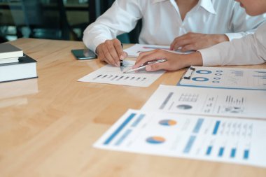 Yatırımcıyla performans gelirlerini analiz eden bir mali danışman. b