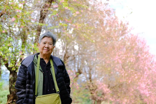 Anciana descansando en el jardín. anciana mujer relajante outdo — Foto de Stock