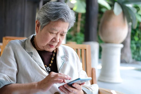elder senior woman using mobile smart phone. elderly female hold