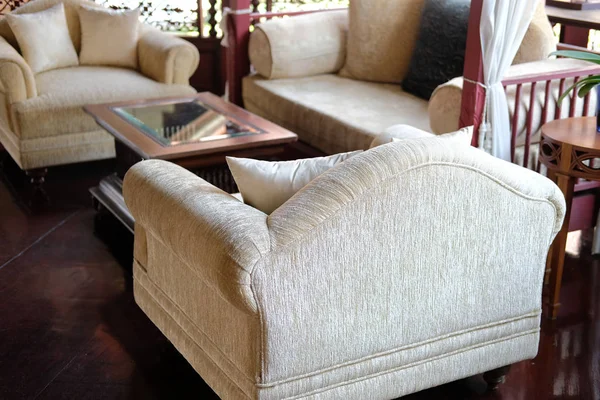 Pillow on armchair sofa couch in living room. home interior — 图库照片