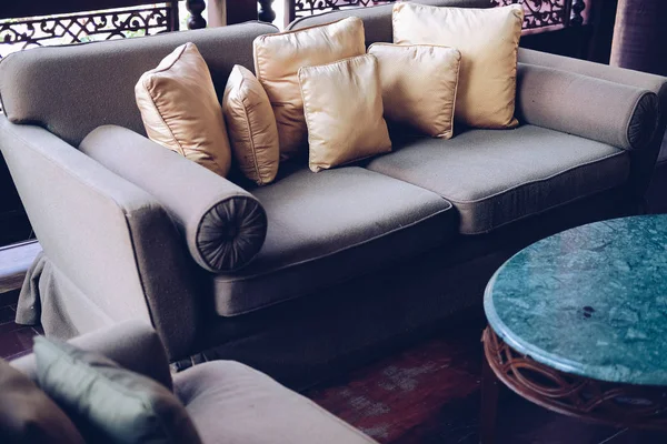 Pillow on sofa couch in living room. home interior — 图库照片