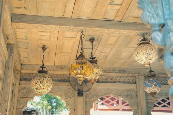 Luxury vintage retro lamp decorating on gazebo ceiling — Stock Photo, Image