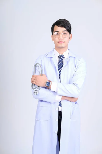 Medico Specialista Con Stetoscopio Sfondo Bianco Medicina Medico Professionale Concetto — Foto Stock