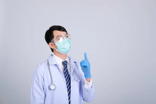 Beyaz Arka Planda Maske Steteskobu Olan Doktor Hekim Doktor Tıbbi — Stok fotoğraf