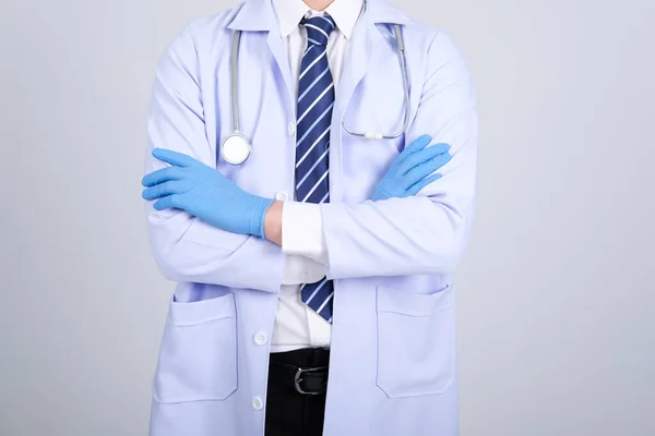 Arzt Arzt Mit Maske Stethoskop Auf Weißem Hintergrund Medizinisch Professionelles — Stockfoto