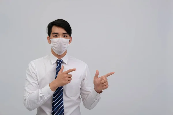 Businessman Man Wearing Protective Mask Cold Flu Covid Virus Bacteria — Stock Photo, Image