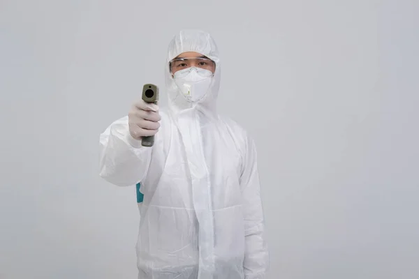 Doctor Man Wearing Biological Protective Uniform Suit Clothing Mask Gloves Royalty Free Stock Photos