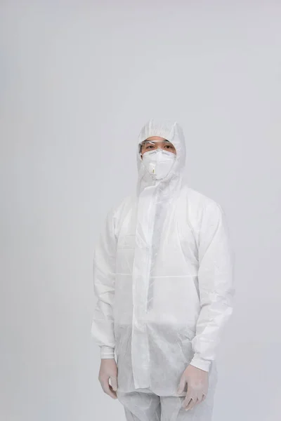 Man Doctor Wearing Biological Protective Uniform Suit Clothing Mask Gloves Royalty Free Stock Images