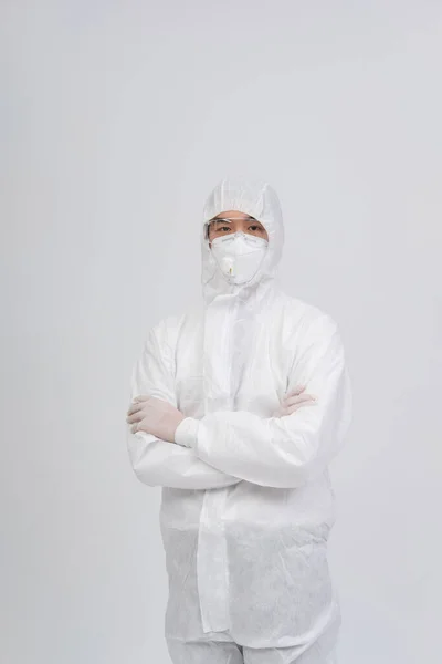 Man Doctor Wearing Biological Protective Uniform Suit Clothing Mask Gloves Royalty Free Stock Photos