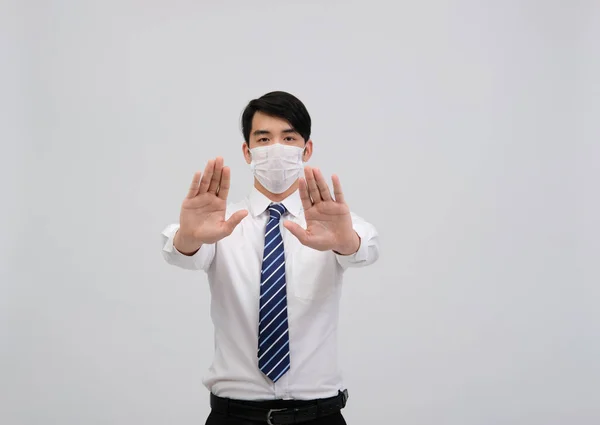 Businessman Man Wearing Protective Mask Cold Flu Covid Virus Bacteria Stock Image
