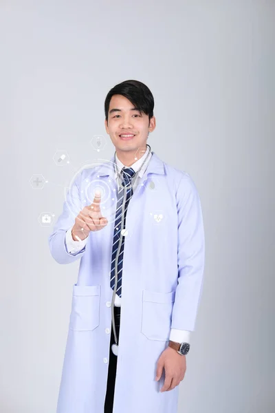 Arzt Arzt Mit Stethoskop Auf Weißem Hintergrund Medizinisch Professionelles Medizinisches — Stockfoto