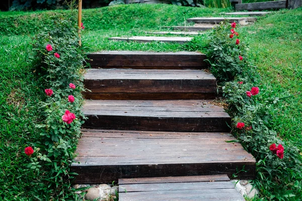 Escaleras Madera Escalera Escalera Jardín Parque — Foto de Stock