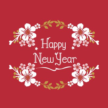 Mutlu yıllar için davetiye kartı, yapraklı çiçek çerçeveli duvar kağıdı. Vektör