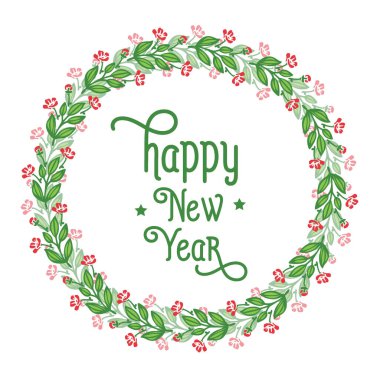 Ornament text happy new year with style wallpaper red flower frame. Vector