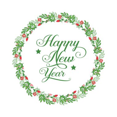 Decoration red wreath frame and green leaves, for banner design happy new year. Vector