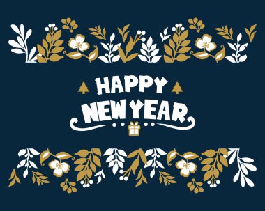Space for text, happy new year, with modern leaf wreath frame. Vector
