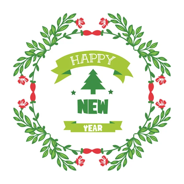 Decoração moldura grinalda vermelha e folhas verdes, para design de banner feliz ano novo. Vetor —  Vetores de Stock