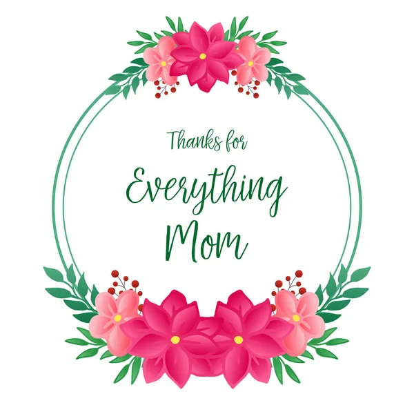 Tarjeta de felicitación gracias por todo mamá, hermoso estilo marco de corona rosa. Vector — Vector de stock