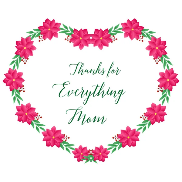 Tarjeta de felicitación plantilla de agradecimiento por todo mamá, con elemento gráfico de marco de flores de color rosa. Vector — Vector de stock