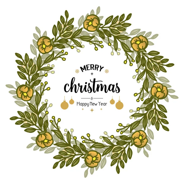 Card text merry christmas and happy new year, with pattern design of leaf flower frame. Vector — Stock Vector