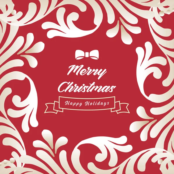 Schriftzug Grußkarte frohe Weihnachten frohe Feiertage, mit Tapete aus Blatt Blumenrahmen auf rotem Hintergrund. Vektor — Stockvektor