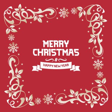 Noel 'in tebrik kartı şablonu zarif yapraklı çiçek desenli mutlu bayramlar. Vektör