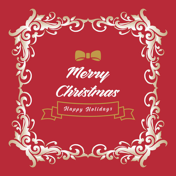 Карточный текст веселого рождественского праздника, с оформлением цветочной рамки из листьев. Вектор
