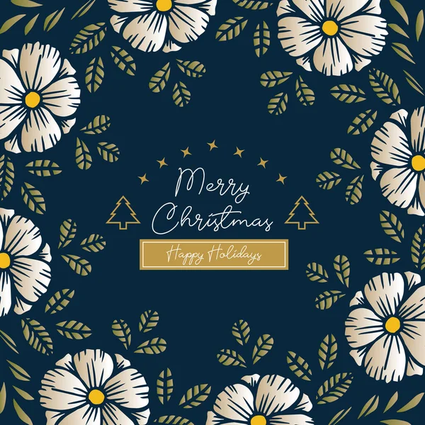 Decoración tarjeta de felicitación feliz navidad feliz día de fiesta, con hoja flor marco textura fondo. Vector — Vector de stock