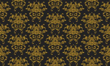 Siyah arka planda izole edilmiş, eski, gösterişsiz desenli çiçek deseni..